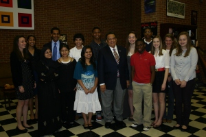 Andrew Young visits with North Atlanta students on April 15; young was honored at Red Hot Jazz for his support of the IB program in its early days